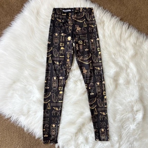 BlackMilk Hieroglyphics Black Gold Leggings Small S - Picture 1 of 4
